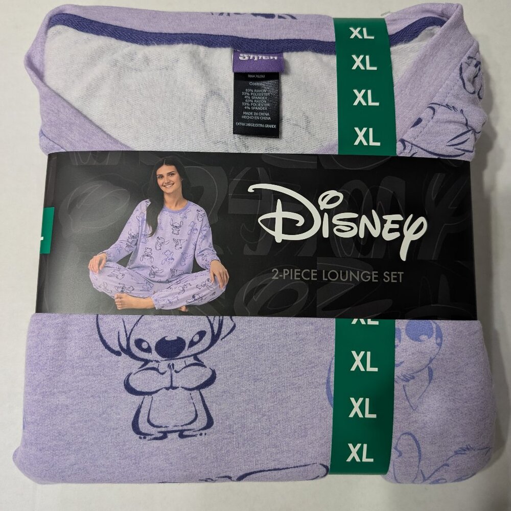 New Disney XL 2 Piece PJs Lilo Stitch Pajama Set Long Sleeve Top Pants Sleepwear